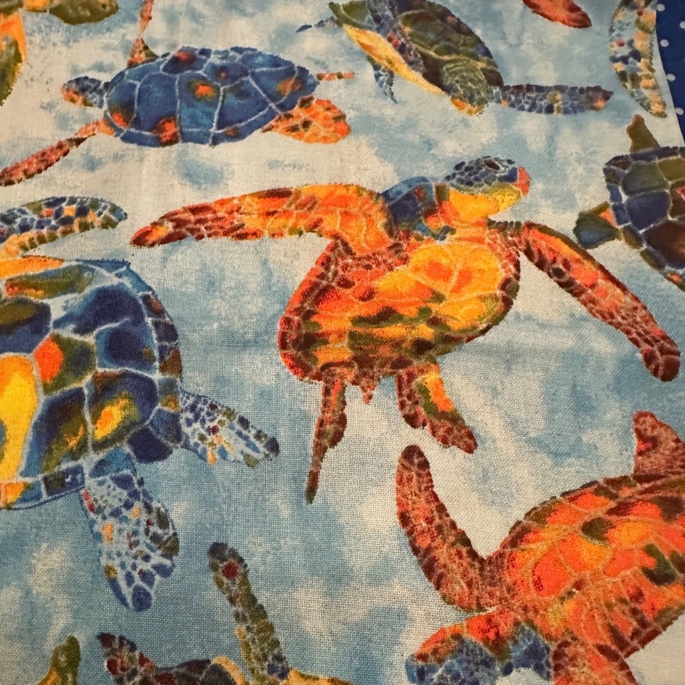 Sea Turtle Cotton Fabric Bundle Blue Polka Dot 3/4 Yard Total Quilting Sewing - Picture 2 of 4